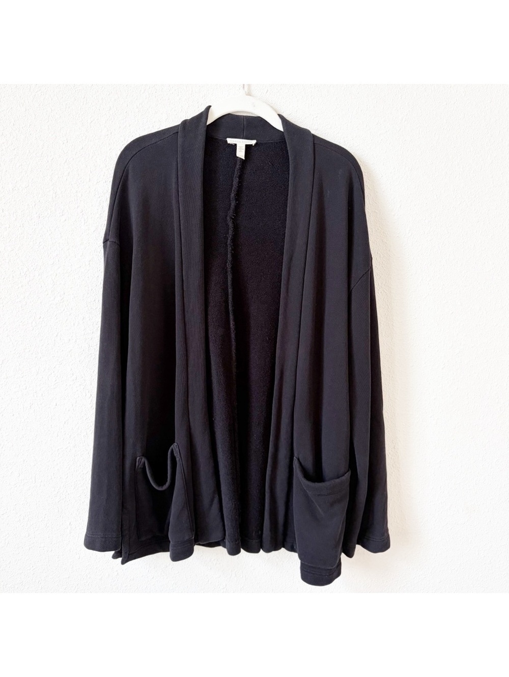 Eileen Fisher 100% Organic Cotton Open Front Cardigan Black Size XXS